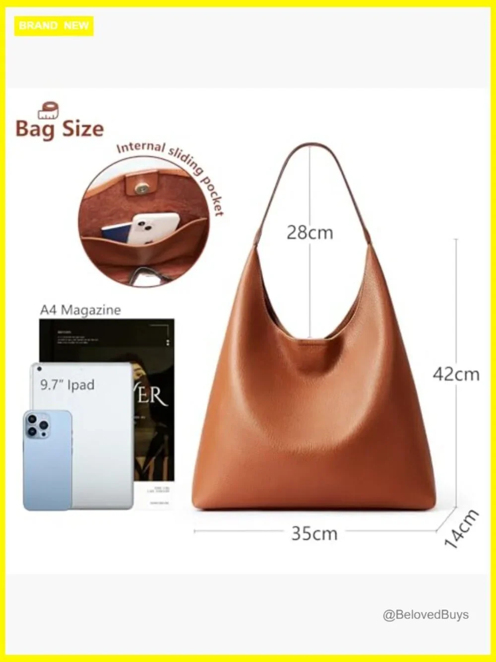 Slouchy Hobo Bag Vegan Leather Tote Shoulder Casual Travel Purse